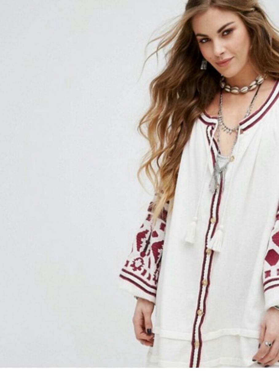 Free People In The Clear Tunic With Burgundy Embroidery